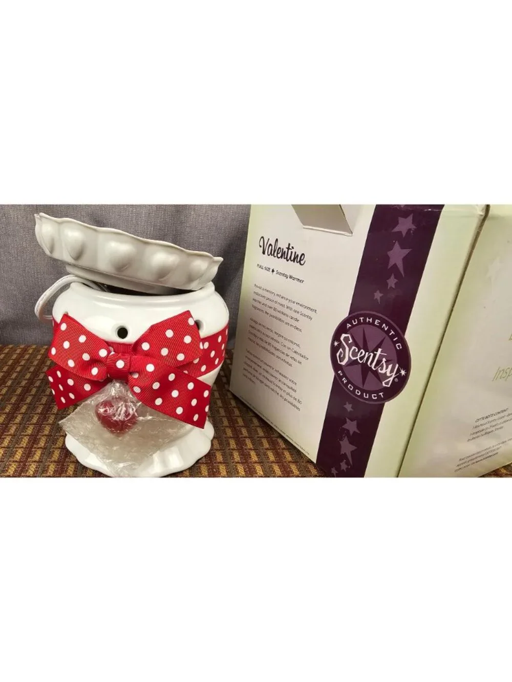 Scentsy Valentine Full-Size Warmer With Red Polka Dot Bow - Authentic Product